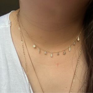 NEW 14k gold vermiel SASHI cz diamond sparkly celestial dangle charm necklace